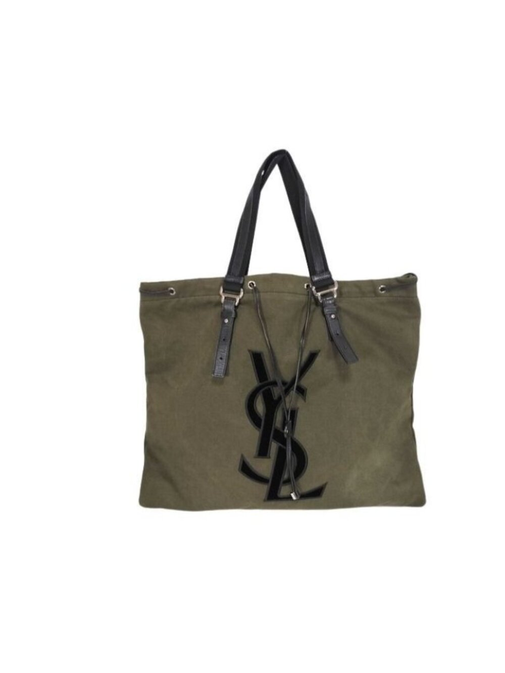 Saint Laurent Tote Bag Rive Gauche Khaki Brown Canvas Leather